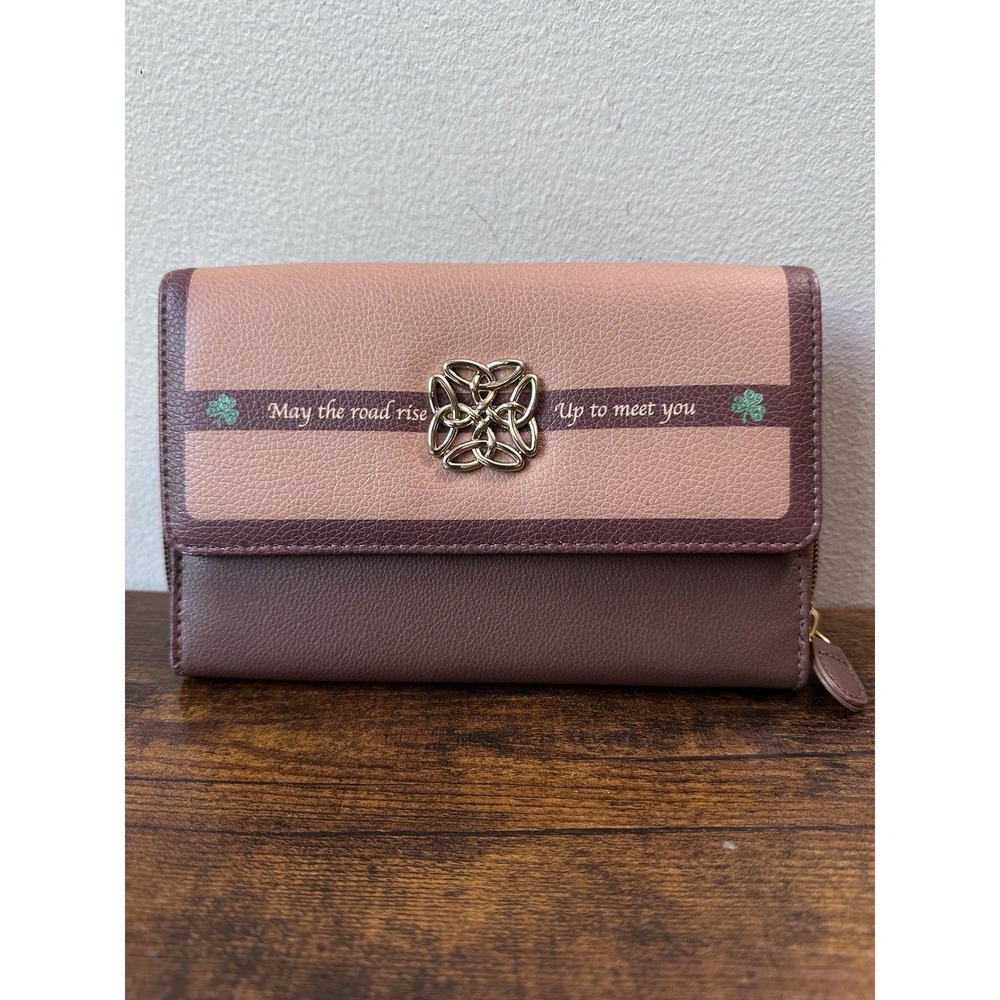Bradford Exchange Irish Blessing Trifold Wallet Celtic Knot Leather Purse Pink